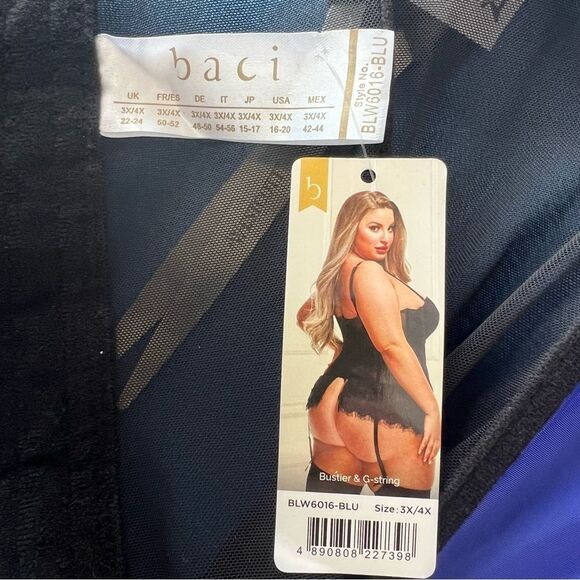 NWT Baci Blue/Black Corset with Garter Belt‎ and Thong Panties - 3X (16-20) - Picture 13 of 16